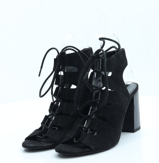 FOREVER 21 Womens Black  Faux Suede Gladiator Heel 4
