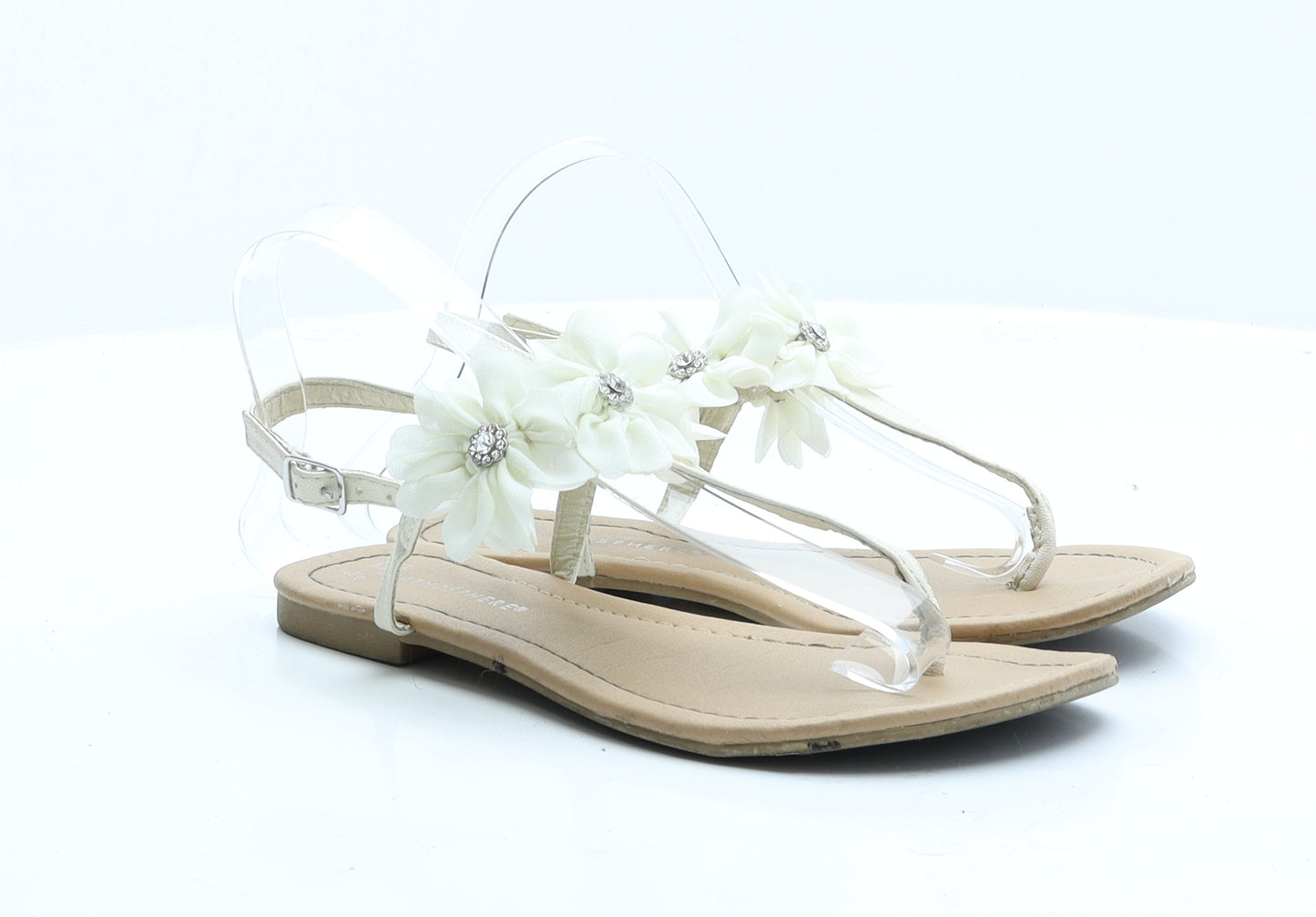 Atmosphere Womens Ivory Floral Faux Leather Flat Sandal 5 EUR 38