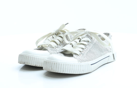 F&F Womens White Striped Polyester Trainer Flat UK 4 37