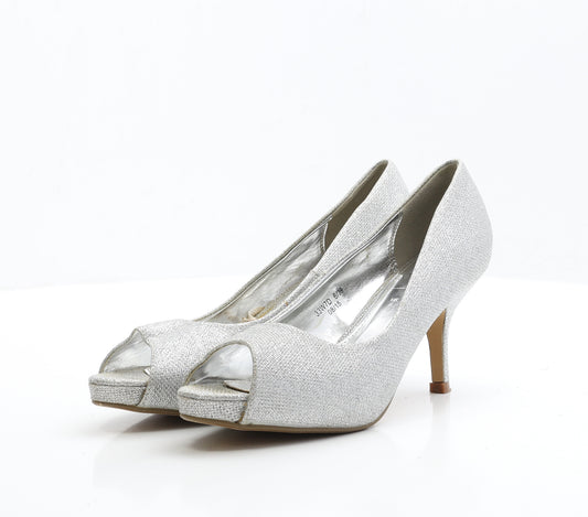 Shoebox Womens Silver Polyester Court Heel UK 6 EUR 39