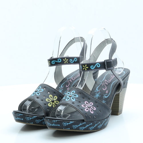 Mustang Womens Grey Floral Faux Leather Strappy Heel UK 8 EUR 41