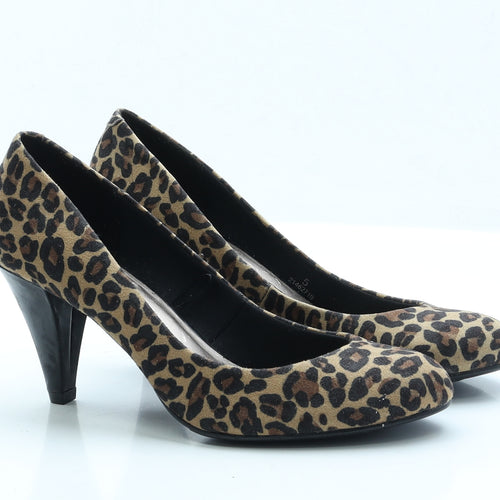 Marks and Spencer Womens Brown Animal Print Faux Suede Court Heel UK 5 EUR 38