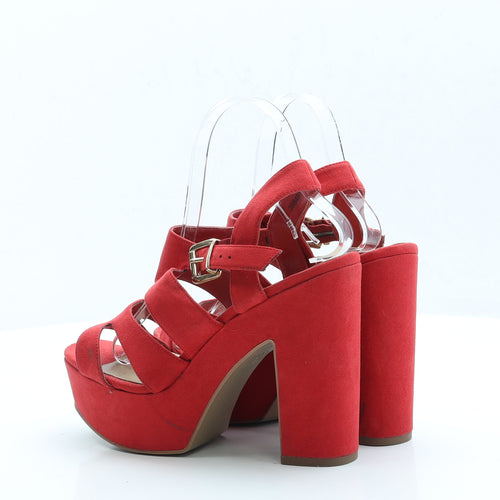 New Look Womens Red Faux Suede Platform Heel UK 6 EUR 39