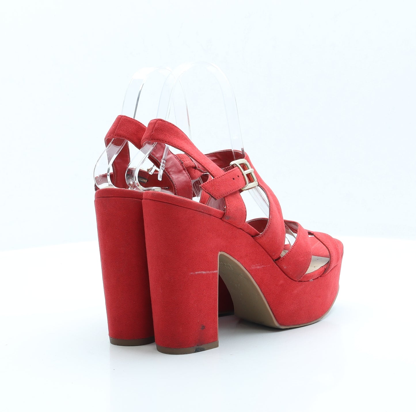 New Look Womens Red Faux Suede Platform Heel UK 6 EUR 39