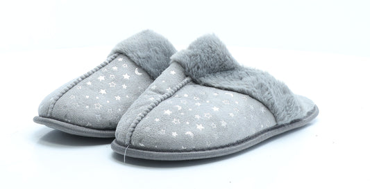 Boux Avenue Womens Grey Geometric Polyester Slip On Slipper UK 36 - Stars