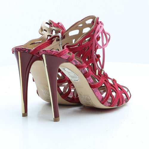 River Island Womens Pink Animal Print Faux Suede Strappy Heel UK 5 EUR 38.5