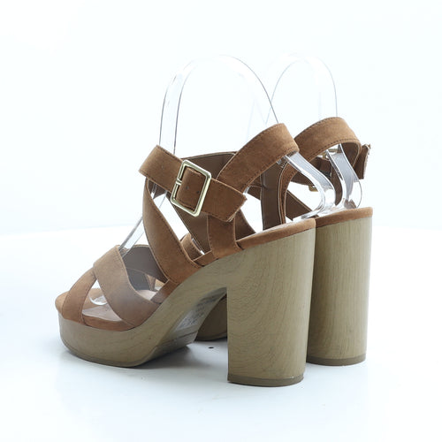 New Look Womens Brown Polyester Strappy Heel UK 4 EUR 37