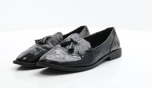 Primark Womens Black Patent Leather Loafer Casual UK 7 40 - wi