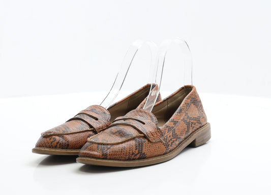 Primark Womens Brown Animal Print Leather Loafer Casual UK 4 37