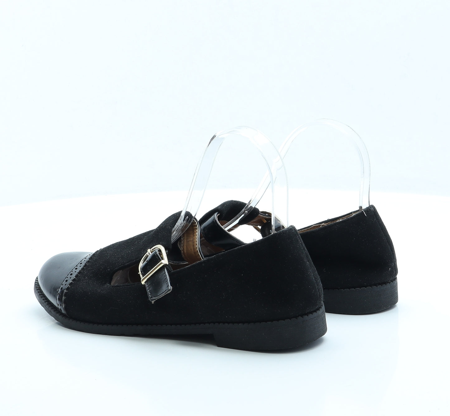 Unique Shoes Womens Black Faux Suede Mary Jane Flat UK 5