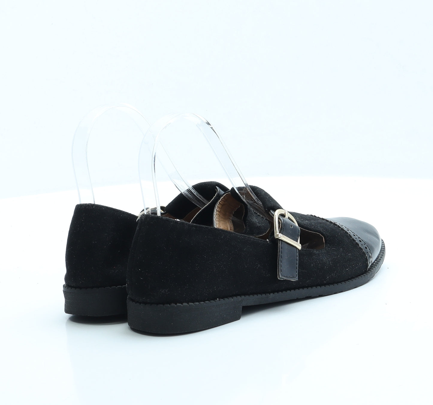 Unique Shoes Womens Black Faux Suede Mary Jane Flat UK 5