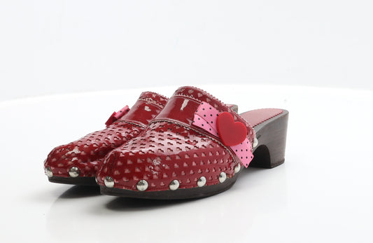 Otto El Moi Womens Red PVC Mule Heel UK 5 - Heart Detail