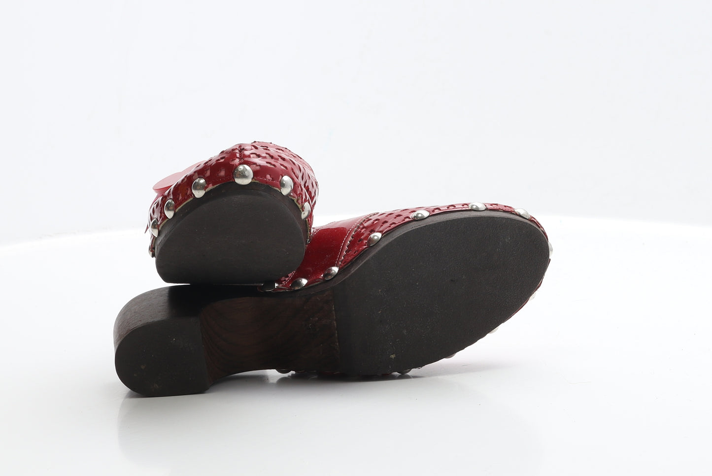 Otto El Moi Womens Red PVC Mule Heel UK 5 - Heart Detail