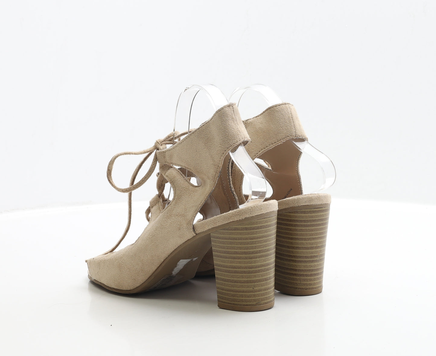 Dorothy Perkins Womens Beige Faux Suede Strappy Heel UK 7 - Lace up