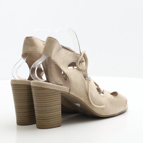 Dorothy Perkins Womens Beige Faux Suede Strappy Heel UK 7 - Lace up