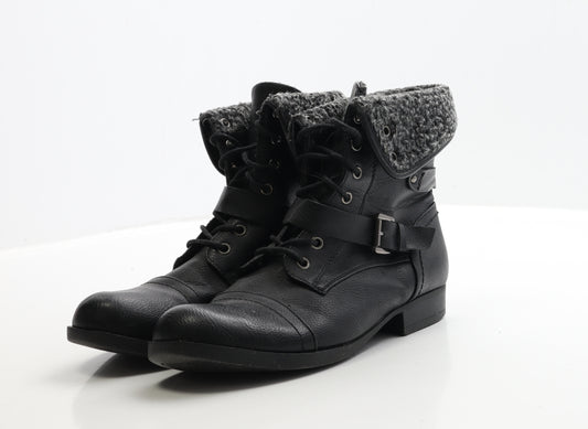 Lilley Womens Black Faux Leather Biker Boot UK 6 EUR 39