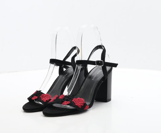 New Look Womens Black Floral Suede Strappy Heel UK 4 37
