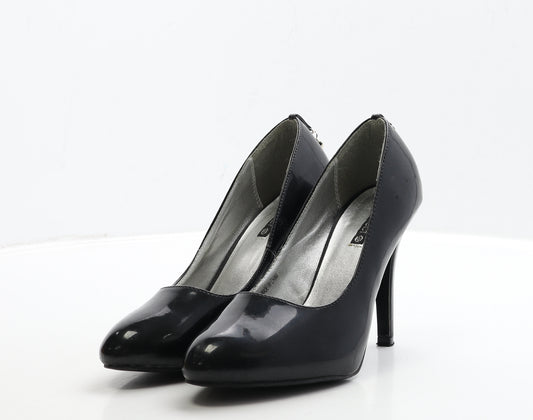 Select Womens Black PVC Court Heel UK 6 39 - Heart Detail