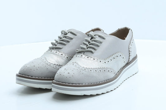 Primark Womens Grey Faux Leather Oxford Casual UK 5 38 7