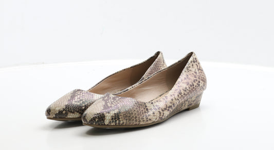 Marks and Spencer Womens Brown Animal Print Leather Court Heel UK 4 37 - Snake Print