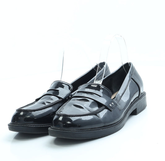 F&F Womens Black Patent Leather Loafer Flat UK 5