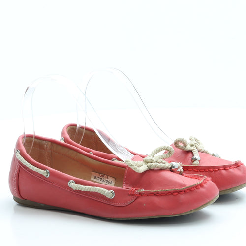 Preworn Womens Pink Leather Boat Shoe Flat UK 3