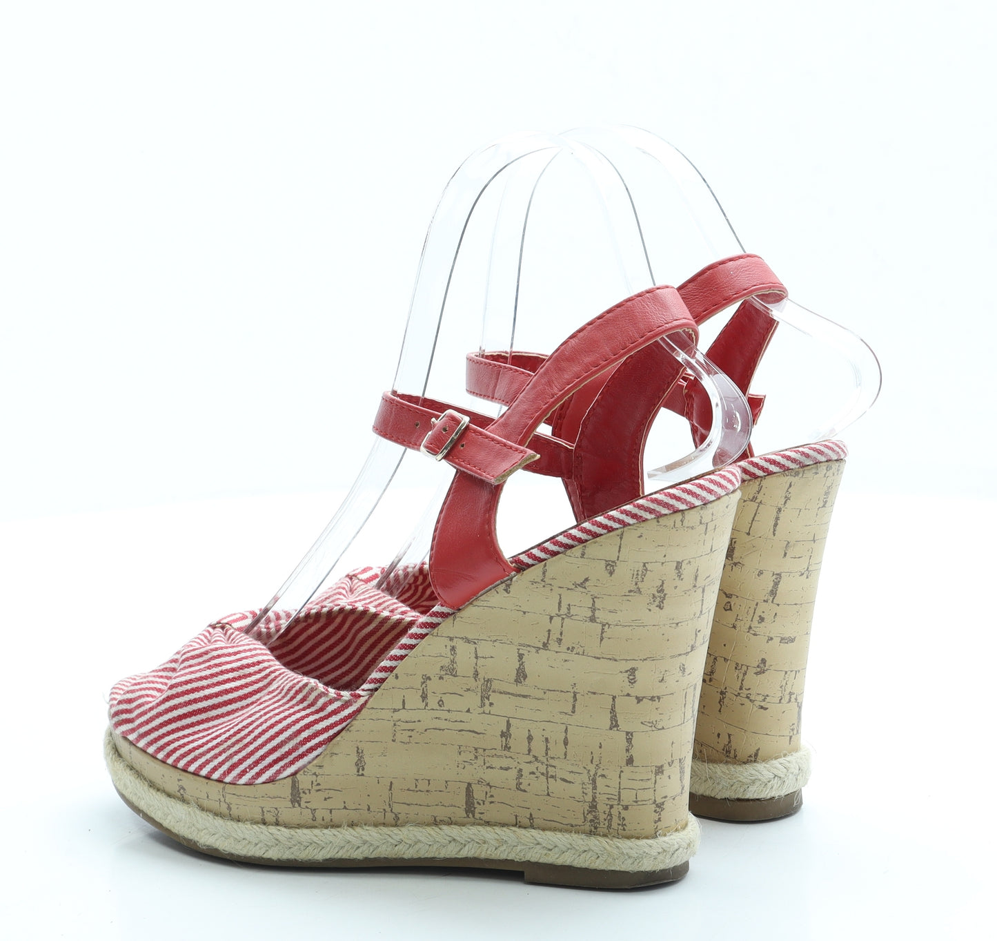 Fiore Womens Red Striped Polyester Espadrille Heel UK 5 38