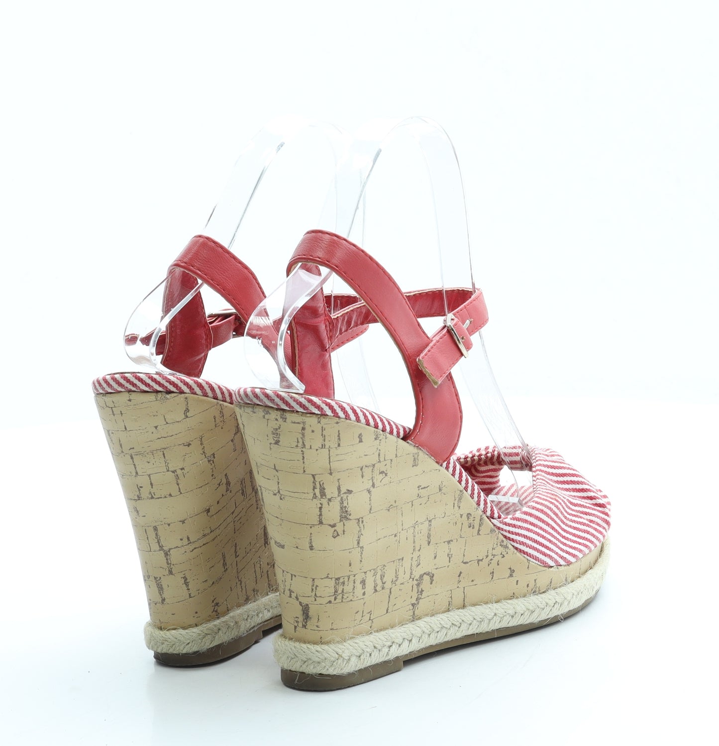 Fiore Womens Red Striped Polyester Espadrille Heel UK 5 38