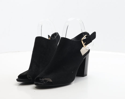 Primark Womens Black Suede Slingback Heel UK 4 37 - Wide Fit