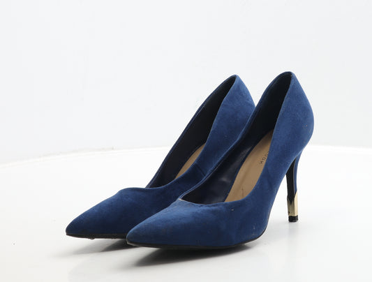 New Look Womens Blue Suede Court Heel UK 6 39 - Gold Heel Detail