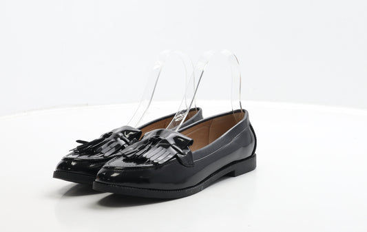 Primark Womens Black PVC Loafer Flat UK 3 36 - Wide Fit