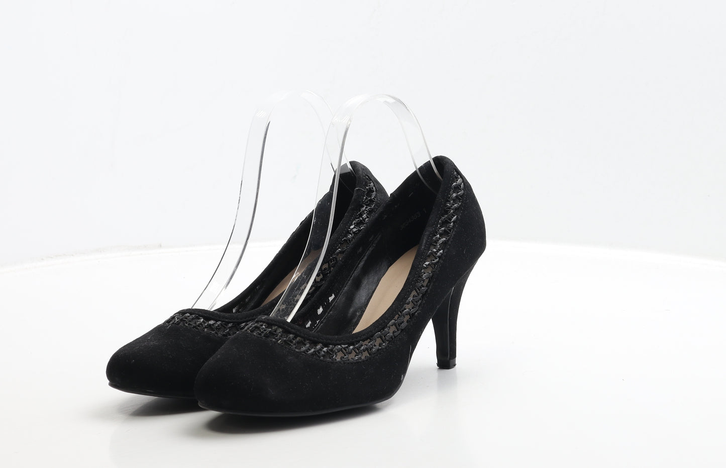 New Look Womens Black Leather Court Heel UK 5 38 - Mesh Detail