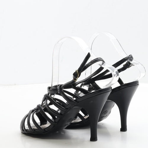 New Look Womens Black Leather Strappy Heel UK 3 36