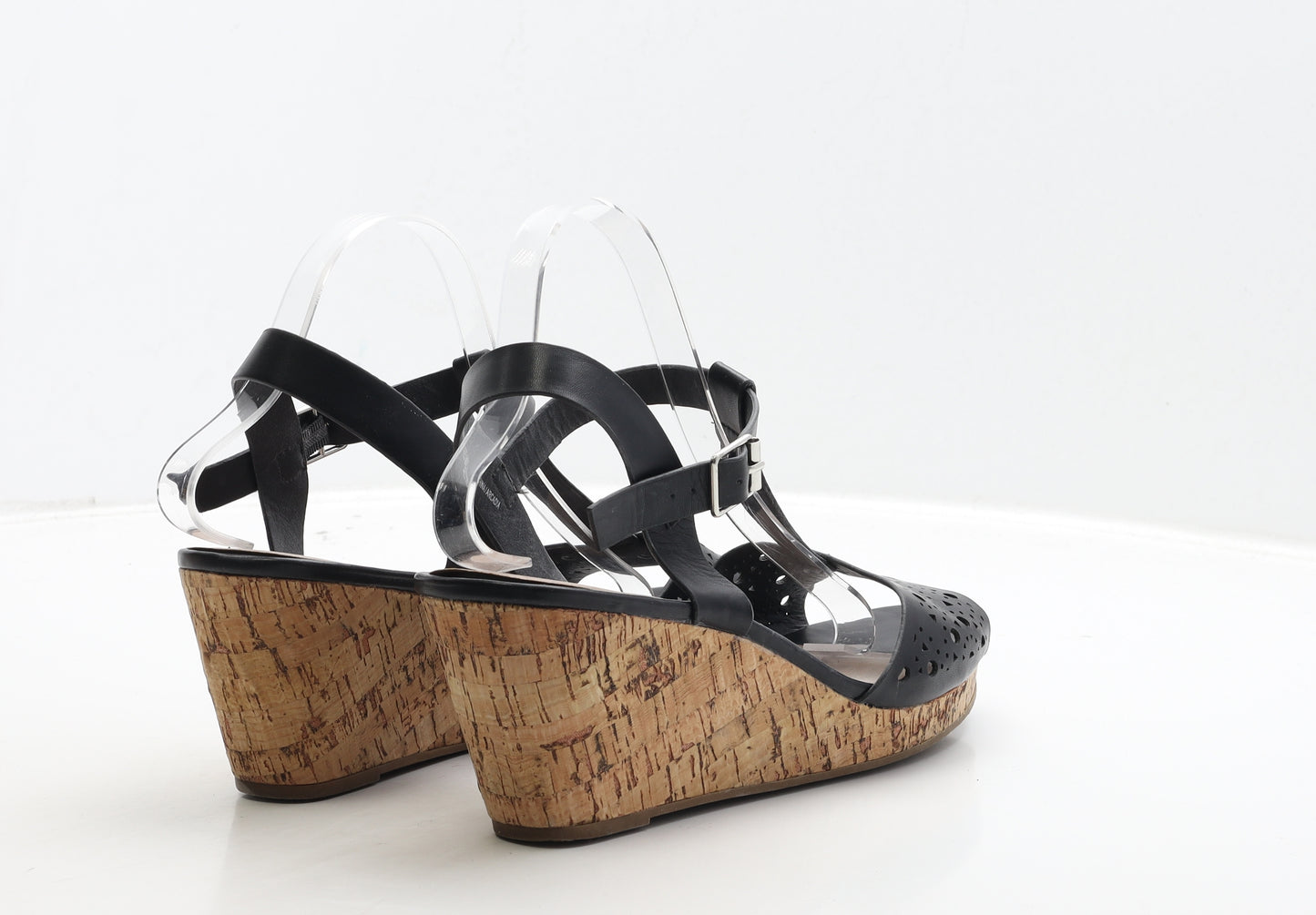 Preworn Womens Black Geometric Leather Strappy Heel UK 8