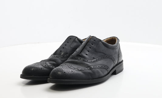 Marks and Spencer Mens Black Leather Brogue Dress UK 6 39.5