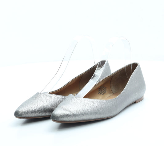 H&M Womens Silver Leather Slip On Flat UK 5 38