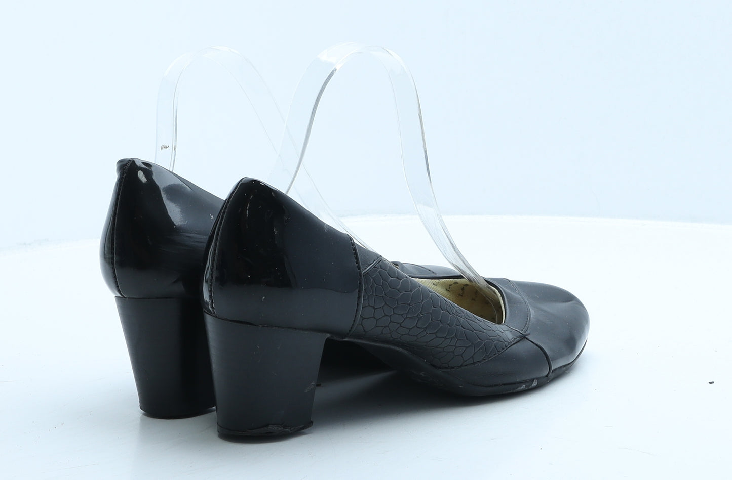 L&S Womens Black Geometric Leather Court Heel UK 6