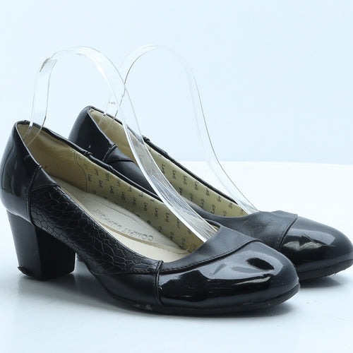 L&S Womens Black Geometric Leather Court Heel UK 6
