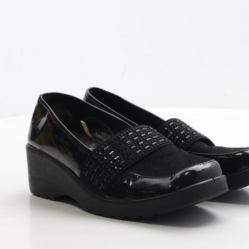 Comfort Bliss Womens Black Geometric Patent Leather Loafer Casual UK 7 41