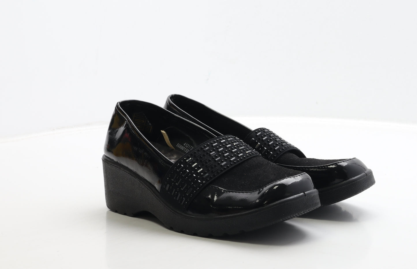 Comfort Bliss Womens Black Geometric Patent Leather Loafer Casual UK 7 41