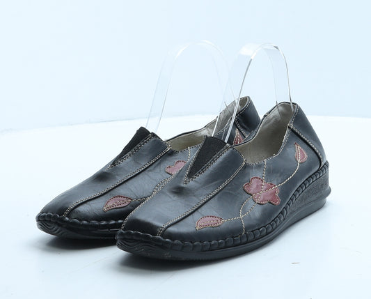 Damart Womens Black Floral Leather Loafer Casual UK 3 36