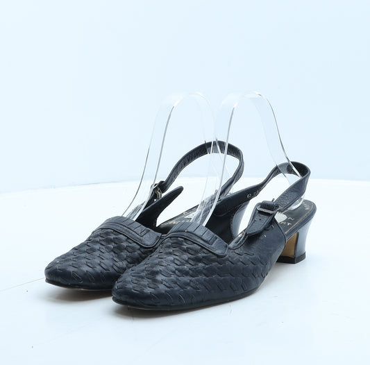 Wearra Womens Blue Geometric Leather Slingback Heel UK 5 - Hand Woven