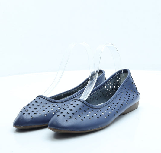 Down To Earth Womens Blue Geometric Leather Ballet Flat UK 5 38