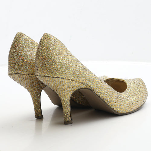 Shoe Fashionista Womens Gold Polyester Court Heel UK 8