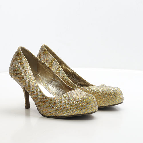 Shoe Fashionista Womens Gold Polyester Court Heel UK 8