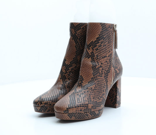H&M Womens Brown Animal Print Synthetic Bootie Boot UK 4 37 US 6