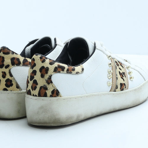 River Island Womens White Animal Print Leather Trainer Casual UK 6 39 - Leopard Print