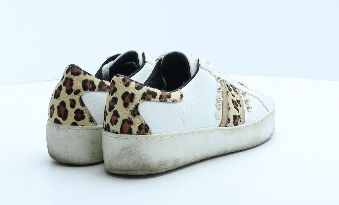 River Island Womens White Animal Print Leather Trainer Casual UK 6 39 - Leopard Print