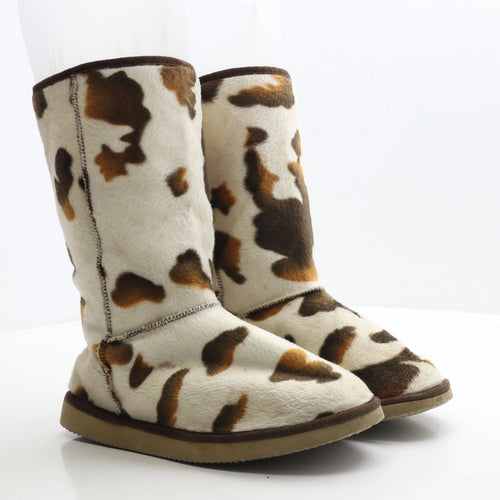 Preworn Womens Beige Animal Print Polyester Shearling Style Boot UK 6 - Cow Print