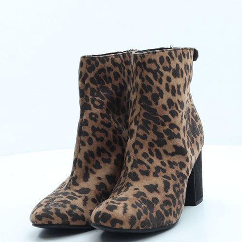 New Look Womens Brown Animal Print Polyester Bootie Boot UK 6 39 - Leopard Print
